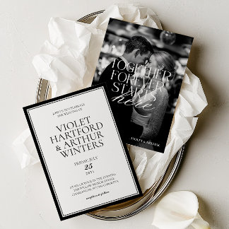 Modern Minimalist Black & White Photo Wedding Invitation