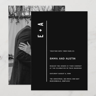Modern Minimalist Black White Photo Wedding Invitation