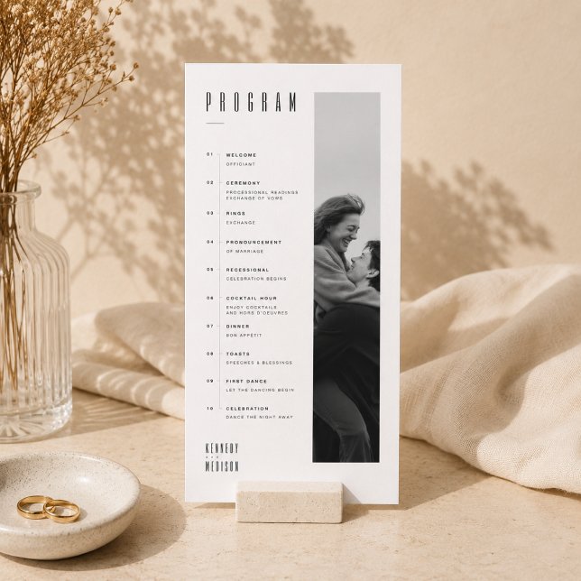 Modern Minimalist Black & White Photo Wedding Program (Creator Uploaded)