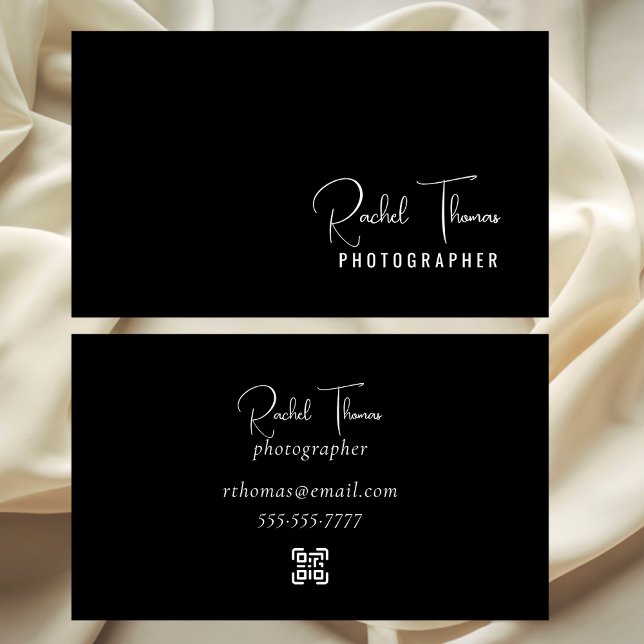 Modern Minimalist Black & White QR Code Elegant Business Card (Creator Uploaded)