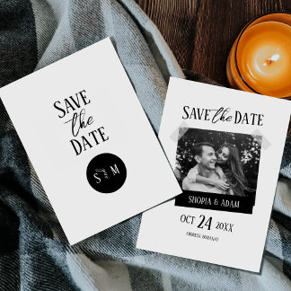 Modern Minimalist Black & White Save the Date Invitation