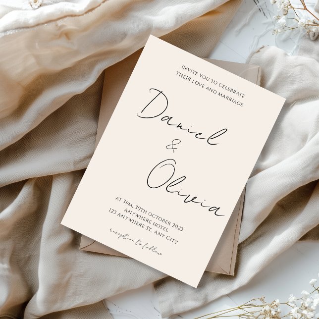 Modern Minimalist Black White Script Wedding Invitation (Creator Uploaded)