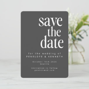 Modern Minimalist Black White Simple Bold Wedding Save The Date