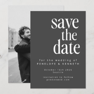 Modern Minimalist Black White Simple Photo Wedding Save The Date