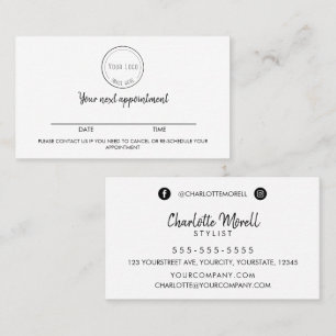 Modern minimalist black white simple with logo appointment card