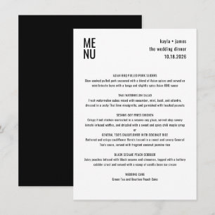 Modern Minimalist Black White Stylish Wedding Menu