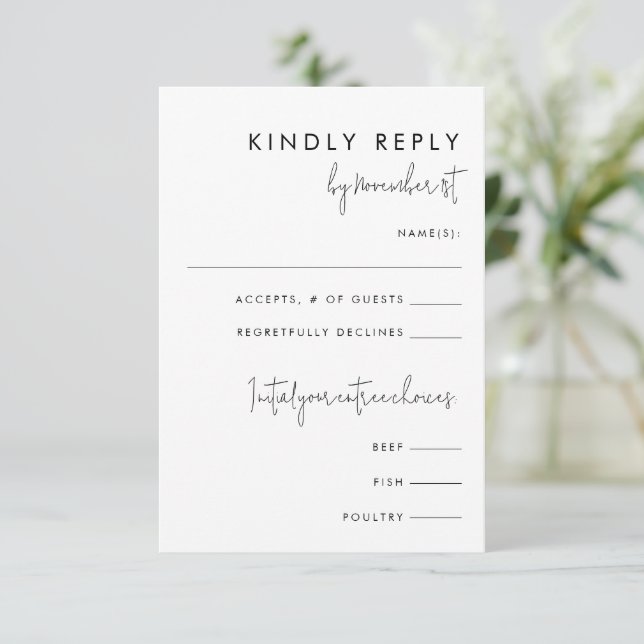 Modern Minimalist Black/White Tall Food Reply Card (Standing Front)