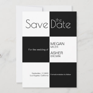 Modern Minimalist Black White TIles Save The Date