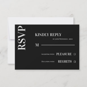 Modern Minimalist Black White Typography Wedding RSVP Card