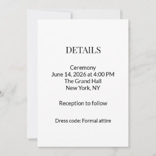 Modern Minimalist Black White Wedding Details Card