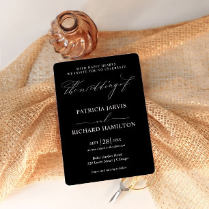 Modern Minimalist Black White Wedding Invitation