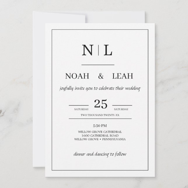 Modern Minimalist Black & White Wedding Invitation (Front)