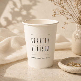 Modern Minimalist Black & White Wedding Paper Cups