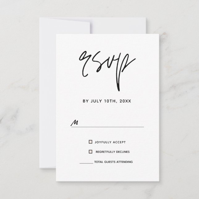 Modern Minimalist Black & white wedding RSVP Card (Front)
