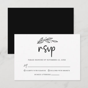 Modern Minimalist Black & White Wedding RSVP Card