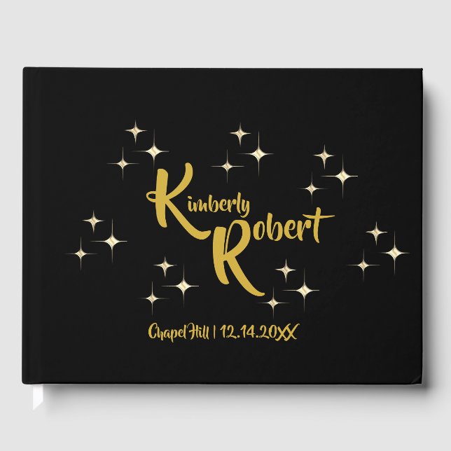 Modern Minimalist Black & Yellow Gold Wedding  Guest Book (Front)