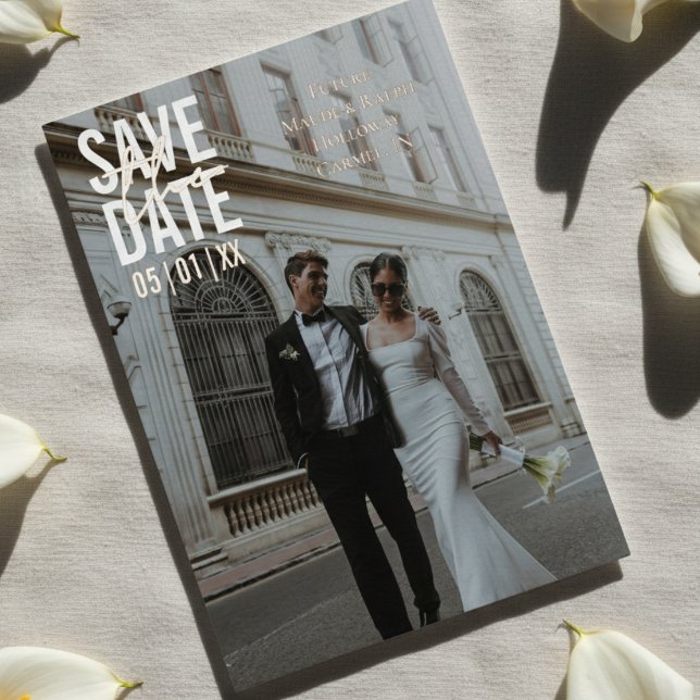 Modern Minimalist Block Typography Save the Date (Invite guests to mark their calendars with this Modern Minimalist Block Typography Save the Date!)