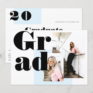 Modern minimalist blue 2 photos graduation invitation
