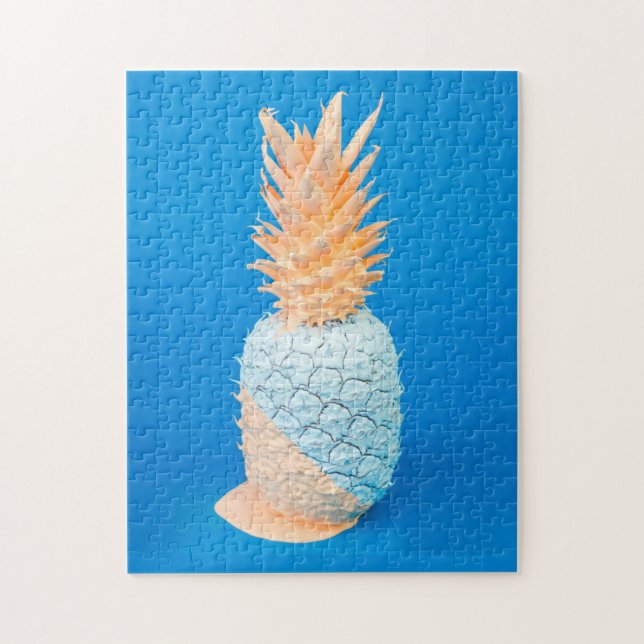 Modern minimalist blue and pink pineapple art jigsaw puzzle (Vertical)