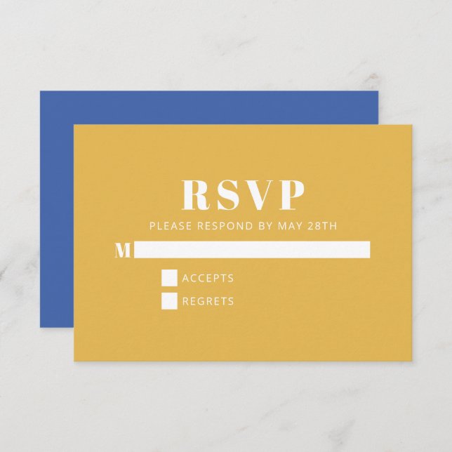 Modern Minimalist Blue and Yellow Simple  RSVP Card (Front/Back)