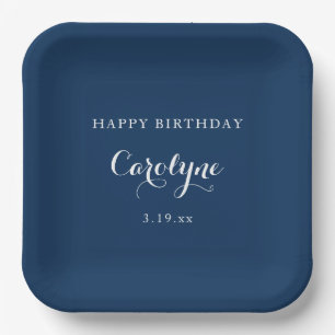 Modern Minimalist Blue Birthday  Paper Plate