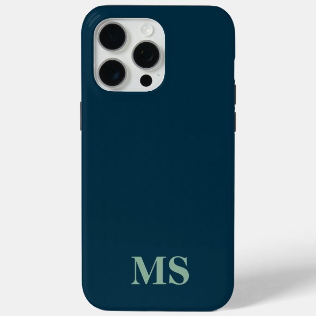 Modern Minimalist Blue Custom Initial Monogram Case-Mate iPhone Case (Back)