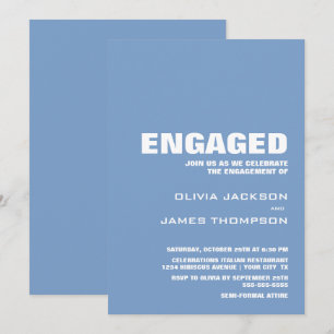 Modern Minimalist Blue Engagement Party Invitation