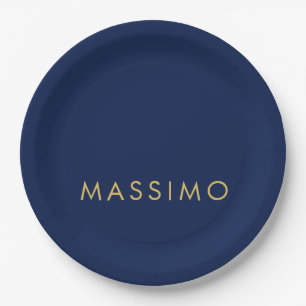 Modern Minimalist Blue Gold Professional Trendy Paper Plate