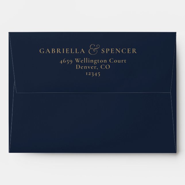 Modern Minimalist Blue Gold Wedding Invitation Env Envelope (Back (Top Flap))