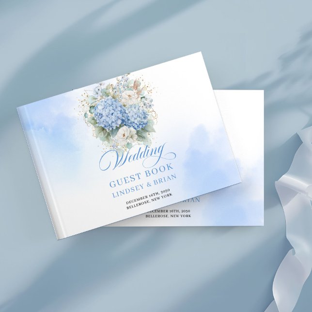 Modern Minimalist Blue Hydrangeas Gold Guest Book (Modern Minimalist Blue Hydrangeas Gold Guest Book)