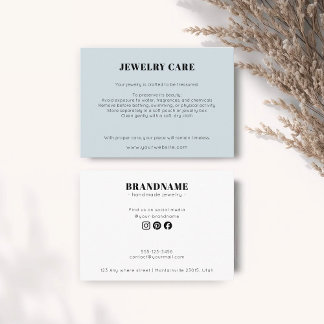 Modern Minimalist Blue Jewelry Care Insert Card