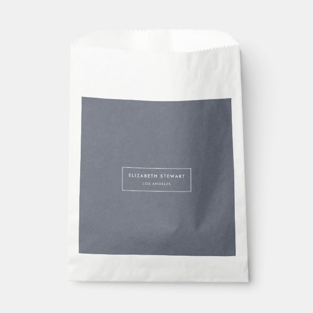Modern Minimalist Blue Linen Favour Bag (Front)