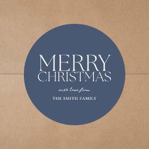 Modern Minimalist Blue Merry Christmas Classic Round Sticker