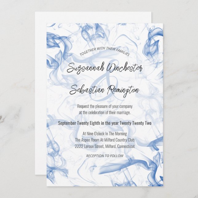 Modern Minimalist Blue Mist Wedding Template (Front/Back)