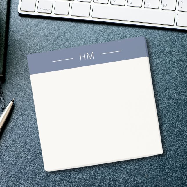 Modern Minimalist Blue Monogram initials Post-it Notes (Creator Uploaded)