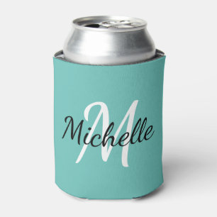 Modern Minimalist Blue Monogram Name Can Cooler