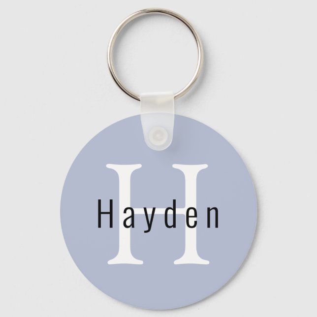 Modern Minimalist Blue Monogram Name + Initial Keychain (Front)