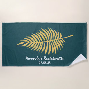 Modern Minimalist Blue Palm Leaf Bachelorette Beach Towel
