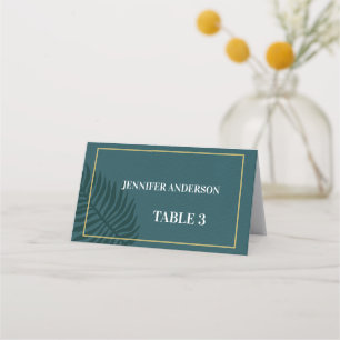 Modern Minimalist Blue Palm Leaf Wedding Place Card