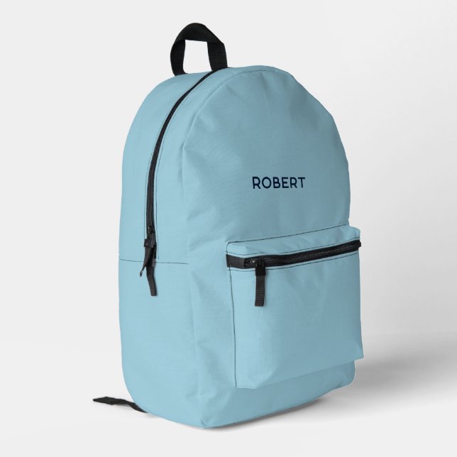 Modern Minimalist Blue Personalized School Printed Backpack (Back Corner Left)