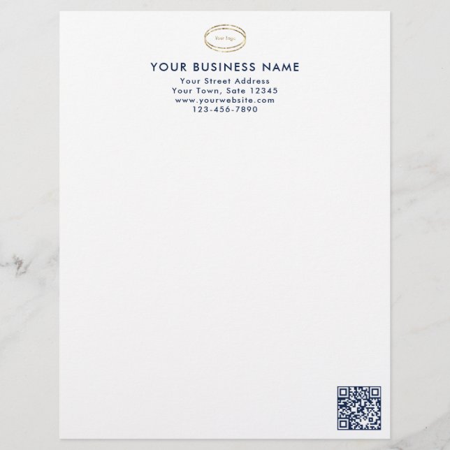 Modern Minimalist Blue QR Code Business Logo Letterhead (Front)