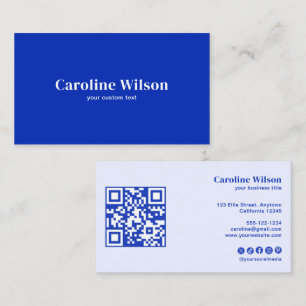 Modern Minimalist Blue QR Code Professional Business Card