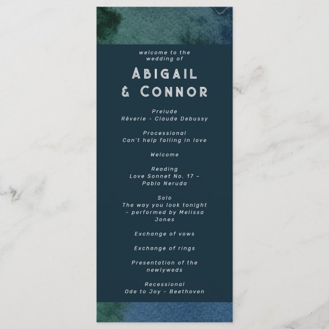 Modern Minimalist Blue Teal Program (Front)