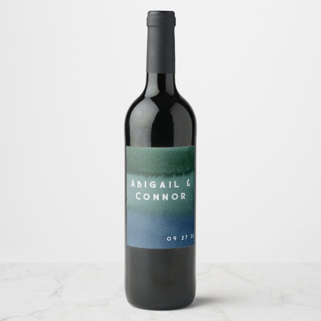 Modern Minimalist Blue Teal Wine Label (Front)