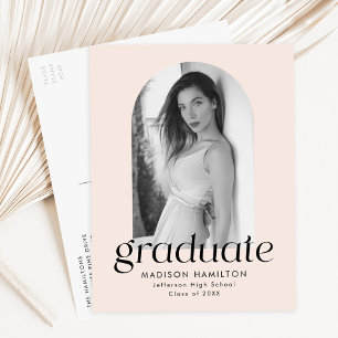 Modern Minimalist Blush Photo Graduation Party Invitation Postcard