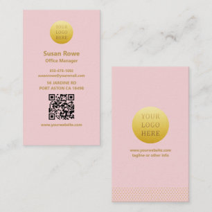 Modern Minimalist Blush Pink and Gold QR Code Business Card
