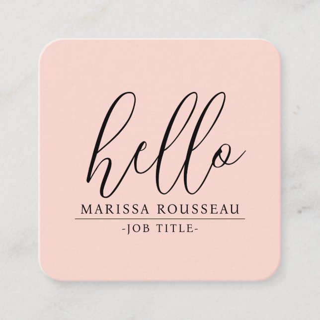 Modern Minimalist Blush Pink Hello QR Code Square Business Card (Front)