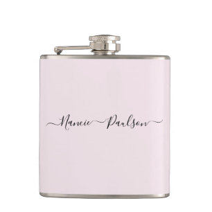 Modern Minimalist Blush Pink Script Custom Name Hip Flask