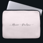 Modern Minimalist Blush Pink Script Custom Name Laptop Sleeve<br><div class="desc">A simple stylish custom name typography design in a casual script font in striking black on light pastel pink. The perfect item for the trendy minimalist. An on trend bespoke gift or accessory for any occasion. Debra Valencia, a visionary surface pattern artist, product designer and entrepreneur with a passion for...</div>