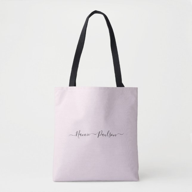 Modern Minimalist Blush Pink Script Custom Name Tote Bag (Front)